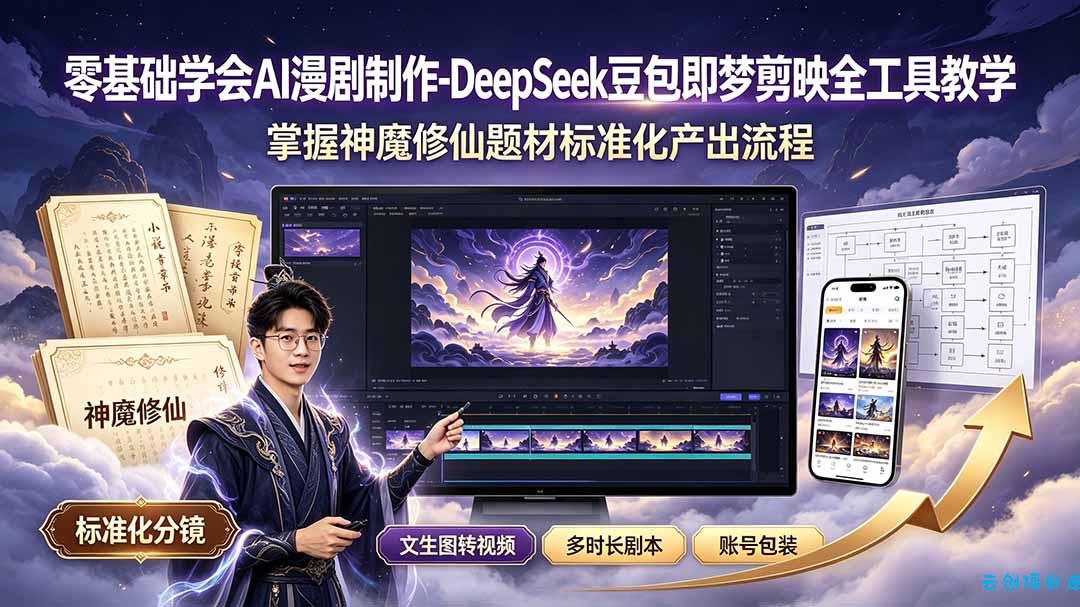 零基础学会AI漫剧制作-DeepSeek豆包即梦剪映全工具教学，掌握神魔修仙题材标准化产出流程-云创项目库