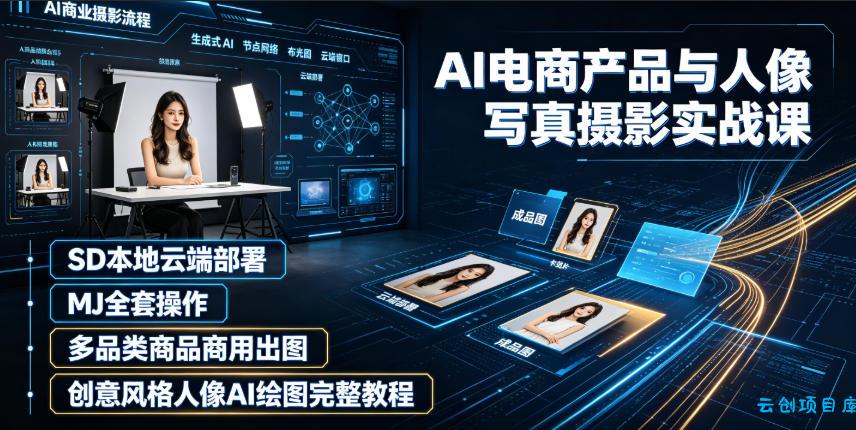 AI电商产品与人像写真摄影实战课|SD本地云端部署、MJ全套操作、多品类商品商用出图、创意风格人像AI绘图完整教程