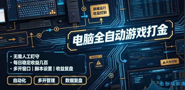 电脑全自动游戏打金，无需人工盯守，每日稳定收益几百！【揭秘】-云创项目库