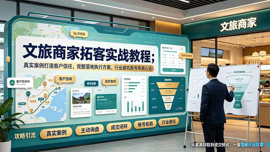 文旅商家拓客实战教程；真实案例打造客户信任，完整落地执行方案，行业避坑账号布局心法-云创项目库