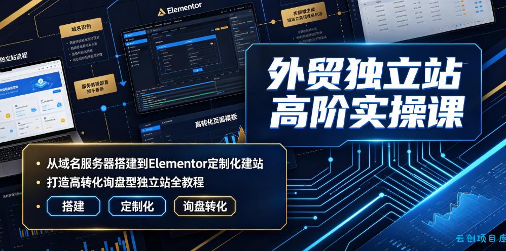外贸独立站高阶实操课｜从域名服务器搭建到Elementor定制化建站，打造高转化询盘型独立站全教程-云创项目库
