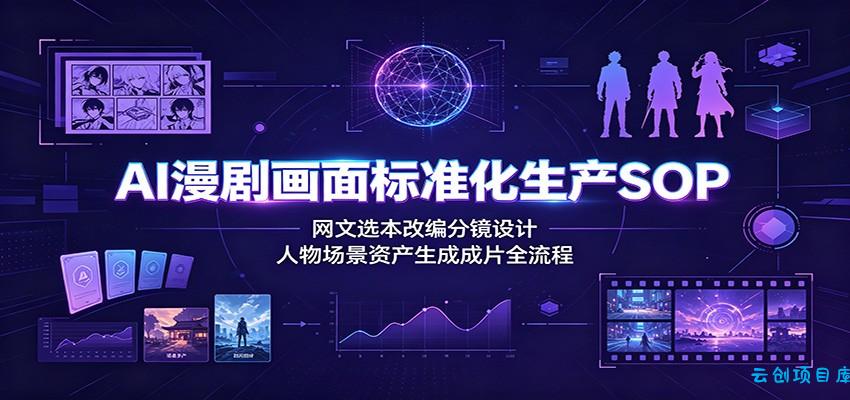 AI漫剧画面标准化生产SOP：网文选本改编分镜设计，人物场景资产生成成片全流程-云创项目库