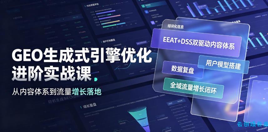 GEO生成式引擎优化进阶实战课｜EEAT+DSS双驱动内容体系、用户模型搭建、数据复盘、全域流量增长闭环落地教程-云创项目库