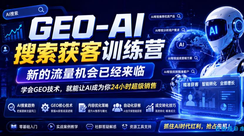 GEO-AI搜索获客训练营,新的流量机会已经来临,学会GEO技术,就能让AI成为你24小时超级销售
