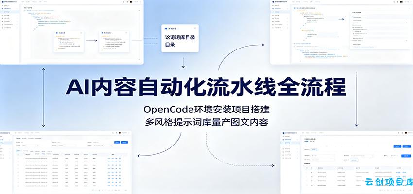 AI内容自动化流水线全流程：OpenCode环境安装项目搭建，多风格提示词库量产图文内容-云创项目库