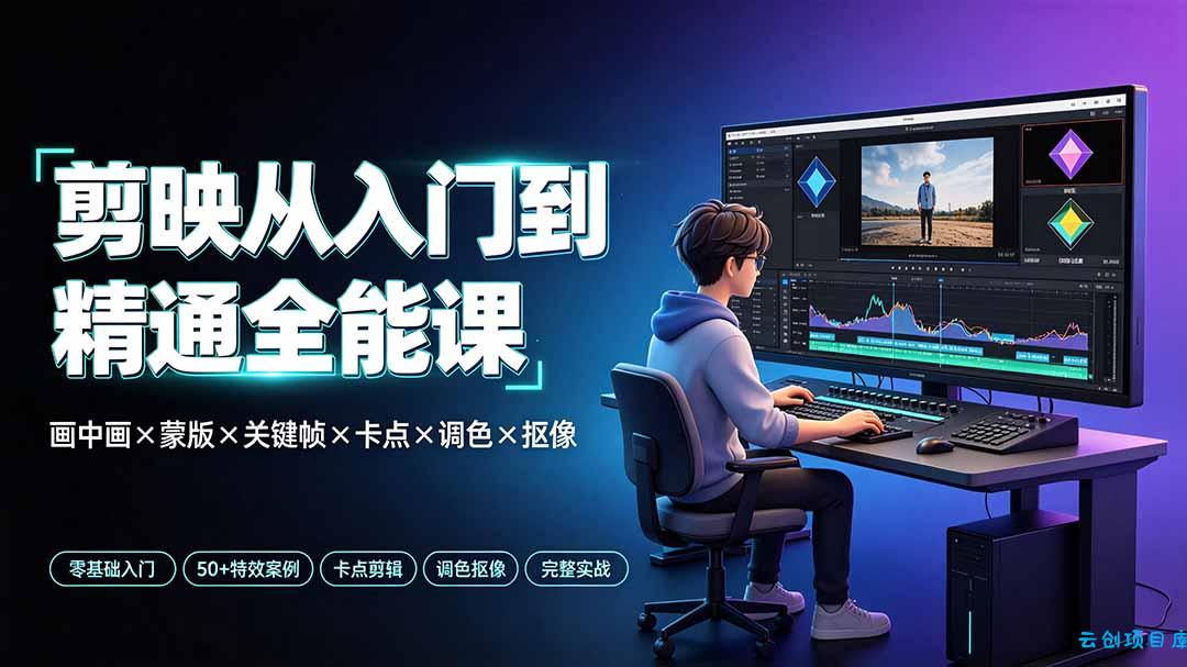 剪映从入门到精通全能课：画中画×蒙版×关键帧×卡点×调色×抠像，一站式掌握剪辑核心技能-云创项目库