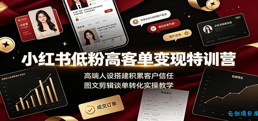 小红书低粉高客单变现特训营:高端人设搭建积累客户信任,图文剪辑谈单转化实操教学-云创项目库