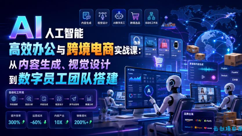 AI人工智能高效办公与跨境电商实战课：从内容生成、视觉设计到数字员工团队搭建-云创项目库