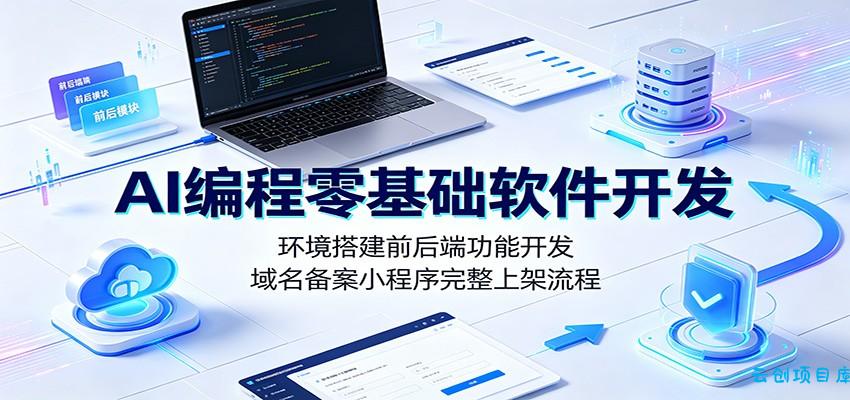 AI编程零基础软件开发：环境搭建前后端功能开发，域名备案小程序完整上架流程-云创项目库