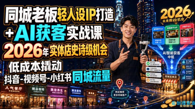 同城老板轻人设IP打造+AI获客实战课，2026年实体店史诗级机会，低成本撬动抖音-视频号-小红书同城流量-云创项目库