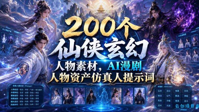 200个仙侠玄幻人物素材,AI漫剧人物资产仿真人提示词