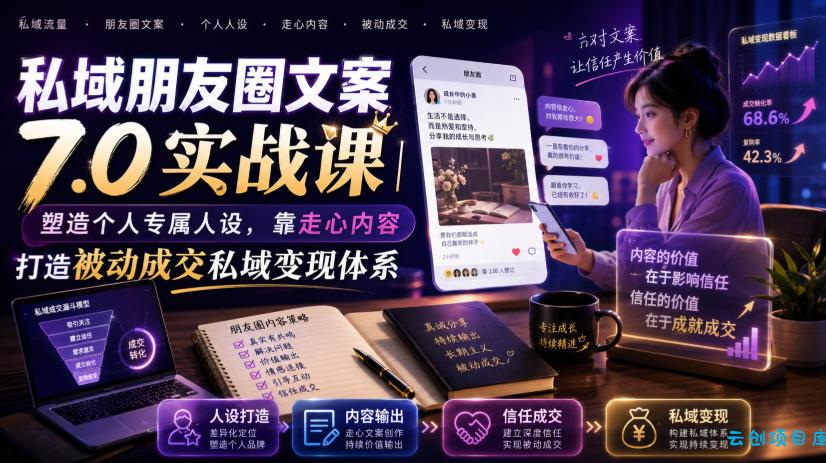 私域朋友圈文案7.0实战课|塑造个人专属人设,靠走心内容打造被动成交私域变现体系