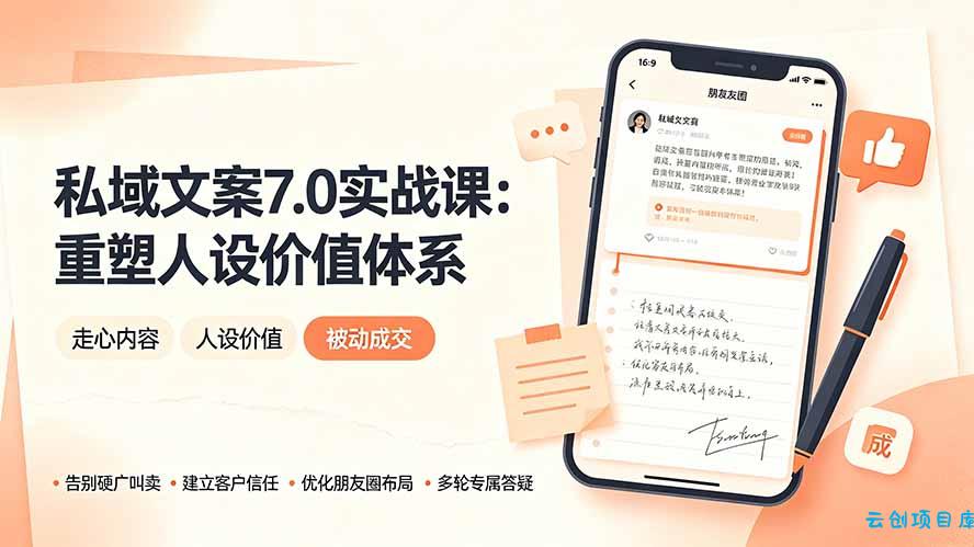 私域文案实战课7.0：重塑人设价值体系｜-告别硬广推销×走心内容×自我价值塑造，实现被动成交-云创项目库