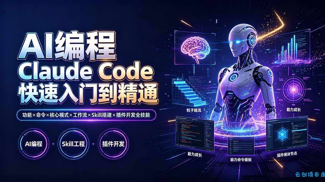 AI编程 Claude Code快速入门到精通：功能×命令×核心模式×工作流×Skill搭建×插件开发全技能-云创项目库