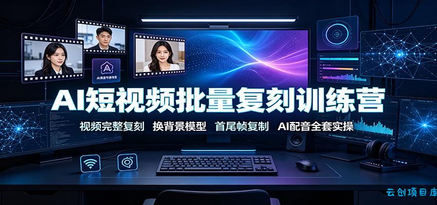 AI短视频批量复刻训练营：视频完整复刻，换背景模型、首尾帧复制、AI配音全套实操-云创项目库
