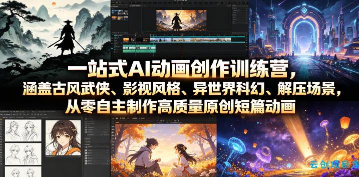 一站式AI动画创作训练营，涵盖古风武侠、影视风格、异世界科幻、解压场景，从零自主制作高质量原创短篇动画(更新)-云创项目库