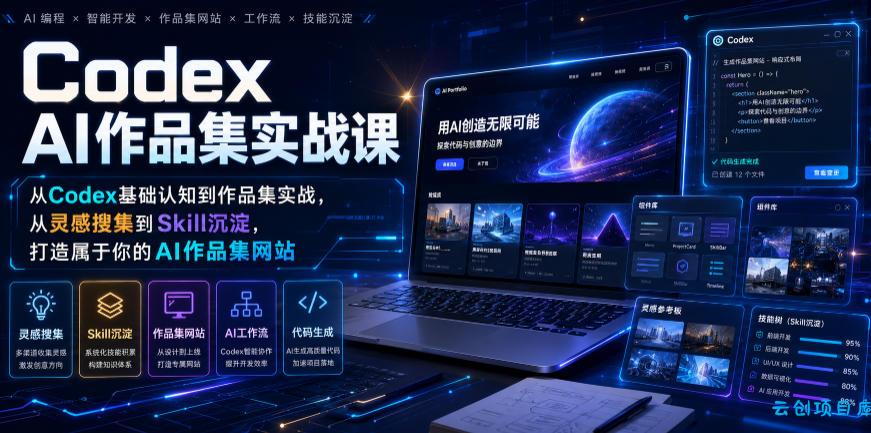Codex AI作品集实战课，从Codex基础认知到作品集实战，从灵感搜集到Skill沉淀，打造属于你的AI作品集网站-云创项目库