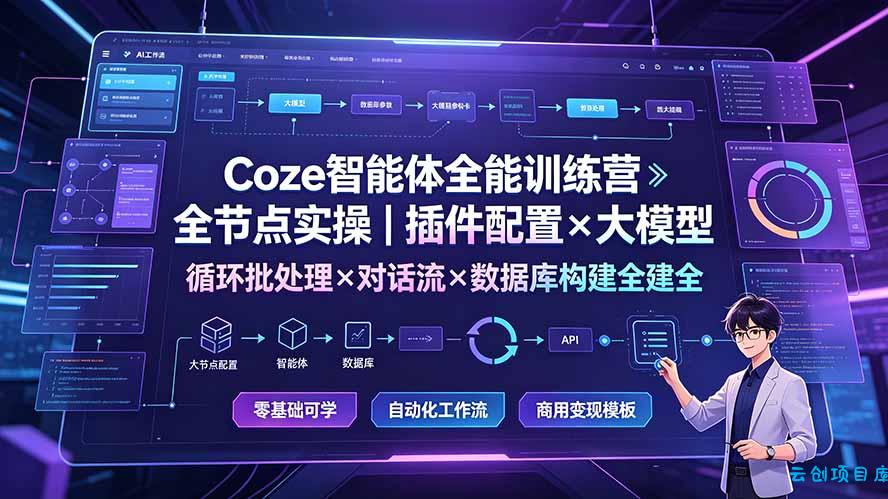 Coze智能体全能训练营：全节点实操｜插件配置×大模型×循环批处理×对话流×数据库构建全教学-云创项目库