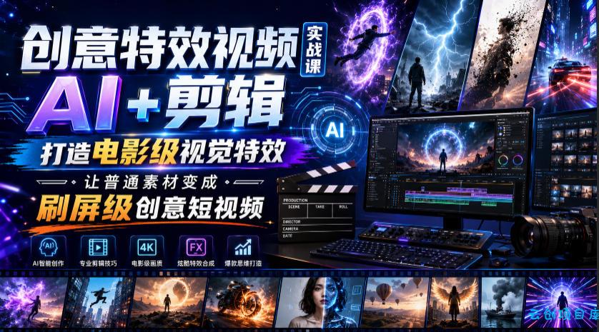 创意特效视频实战课，AI+剪辑打造电影级视觉特效，让普通素材变成刷屏级创意短视频-云创项目库