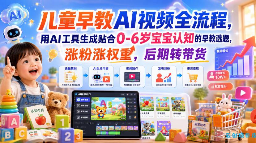 儿童早教AI视频全流程，用AI工具生成贴合0-6岁宝宝认知的早教选题，涨粉涨权重，后期转带货-云创项目库
