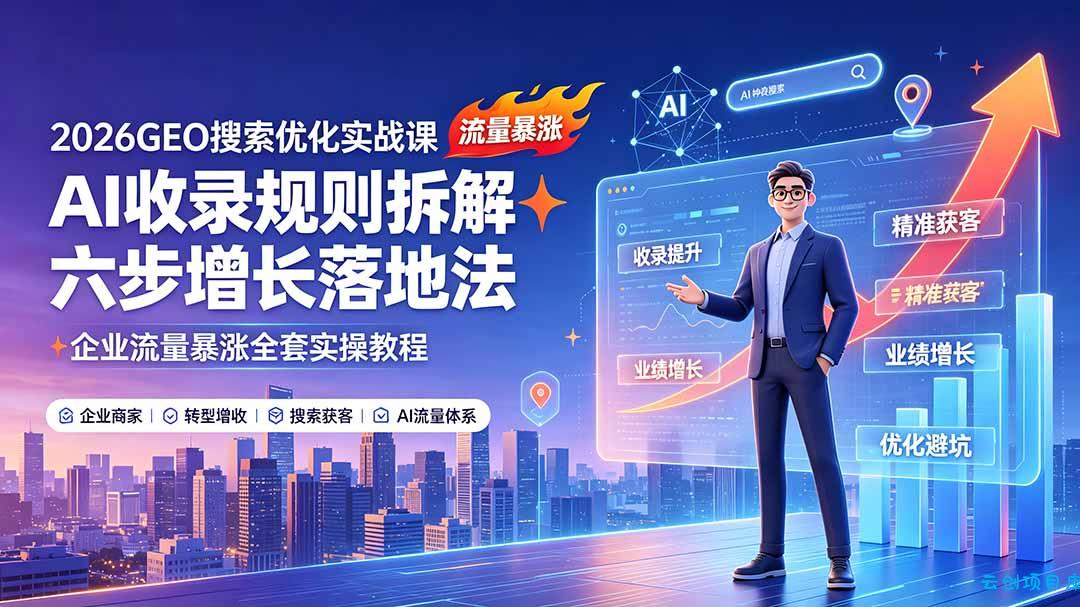 2026GEO搜索优化实战课:AI收录规则拆解|六步增长落地法|企业流量暴涨全套实操教程-云创项目库