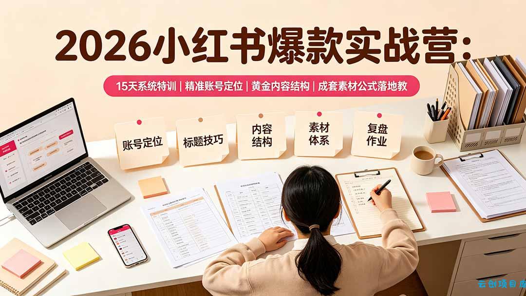 2026小红书爆款实战营:15天系统特训|精准账号定位|黄金内容结构|成套素材公式落地教程-云创项目库
