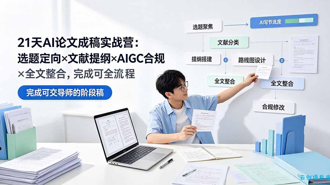 21天AI论文成稿实战营:选题定向×文献提纲×AIGC合规×全文整合,完成可交导师的阶段稿-云创项目库