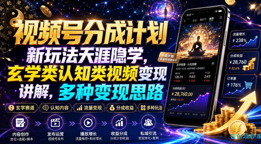 视频号分成计划新玩法天涯隐学，玄学类认知类视频变现讲解，多种变现思路-云创项目库
