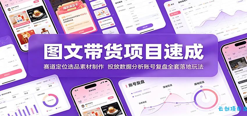图文带货项目速成：赛道定位选品素材制作，投放数据分析账号复盘全套落地玩法-云创项目库