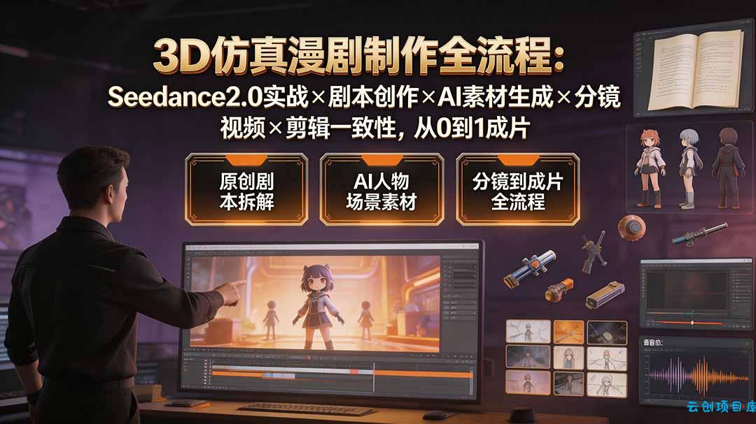 3D仿真漫剧制作全流程:Seedance2.0实战×剧本创作×AI素材生成×分镜视频×剪辑一致性,从0到1成片-云创项目库