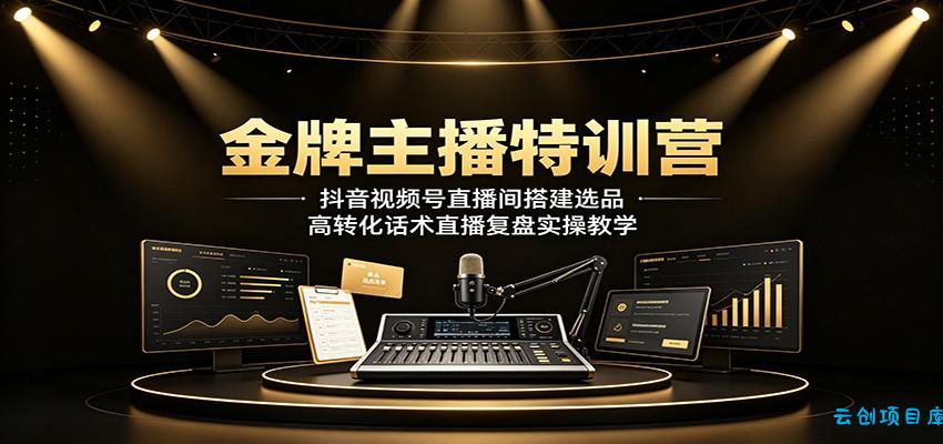 金牌主播特训营：抖音视频号直播间搭建选品，高转化话术直播复盘实操教学-云创项目库