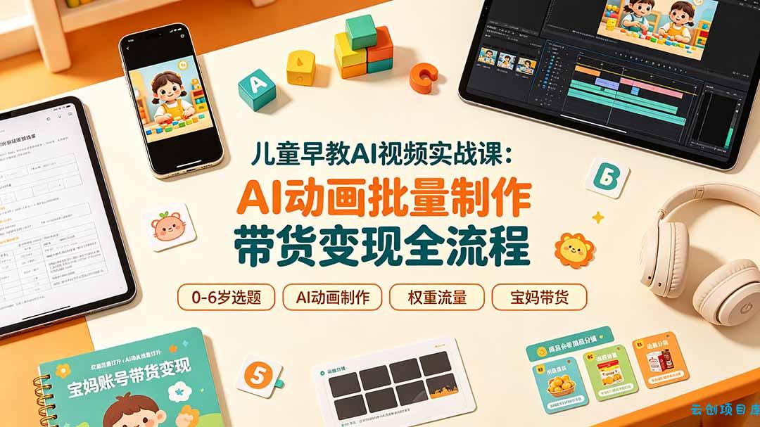儿童早教AI视频实战课:0-6岁认知选题|AI动画批量制作|权重流量拉升|宝妈账号带货变现全流程-云创项目库