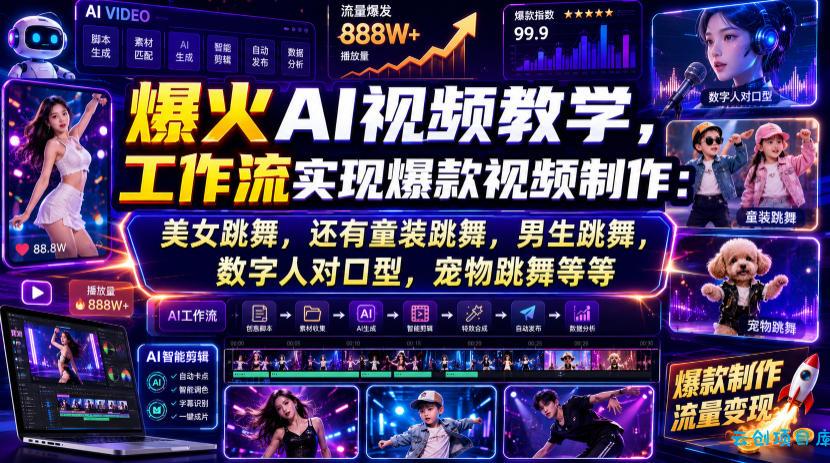 爆火AI视频教学，工作流实现爆款视频制作：美女跳舞，还有童装跳舞，男生跳舞，数字人对口型，宠物跳舞等等-云创项目库