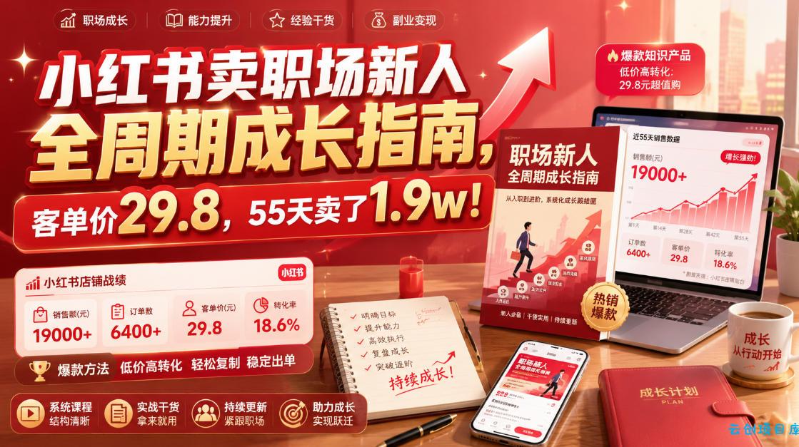 小红书卖职场新人全周期成长指南，客单价29.8，55天卖了1.9w！-云创项目库
