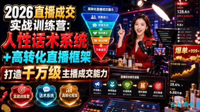 2026直播成交实战训练营：人性话术系统+高转化直播框架，打造千万级主播成交能力-云创项目库