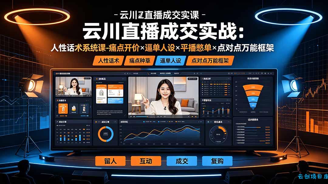 云川直播成交实战：人性话术系统课-痛点种草×塑品开价×逼单人设×平播憋单×点对点万能框架-云创项目库