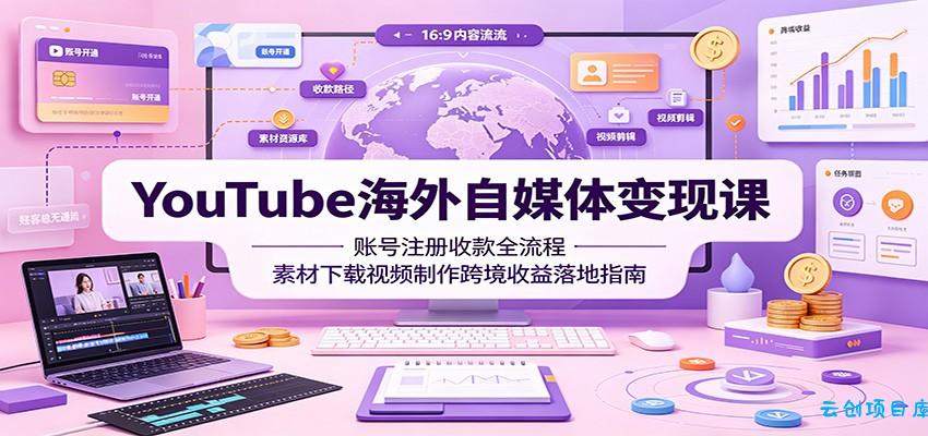 YouTube海外自媒体变现课：账号注册收款全流程，素材下载视频制作跨境收益落地指南-云创项目库