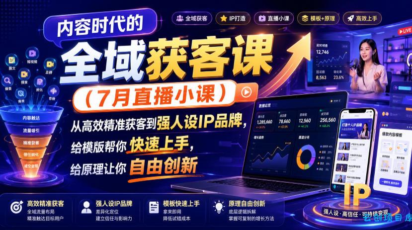 内容时代的全域获客课(7月直播小课)，从高效精准获客到强人设IP品牌，给模版帮你快速上手，给原理让你自由创新-云创项目库