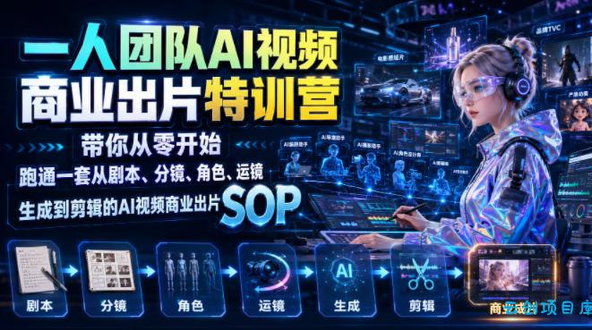一人团队AI视频商业出片实战课：带你从零开始跑通一套从剧本、分镜、角色、运镜、生成到剪辑的AI视频商业出片SOP-云创项目库