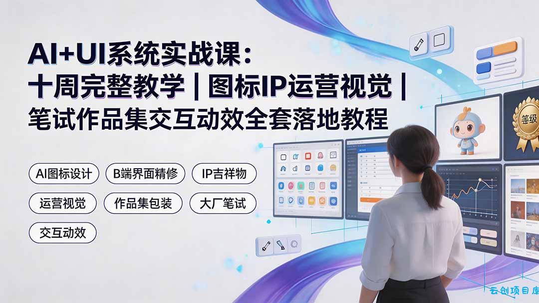 AI+UI系统实战课：十周完整教学｜图标IP运营视觉｜笔试作品集交互动效全套落地教程-云创项目库