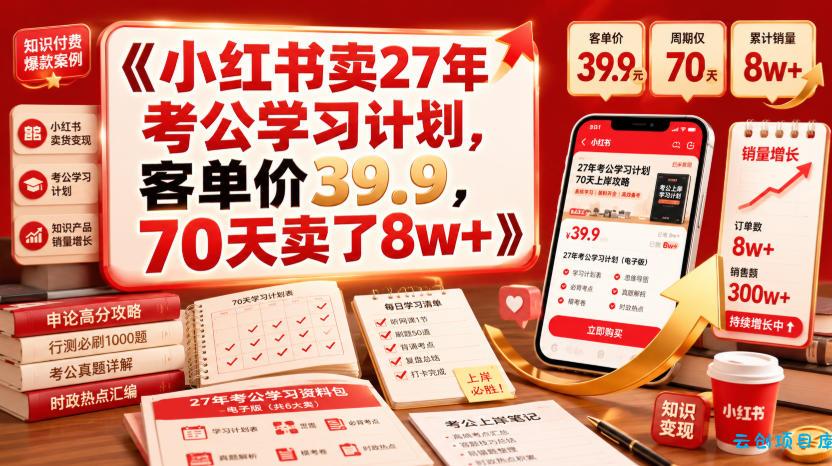 小红书卖27年考公学习计划,客单价39.9,70天卖了8w+!