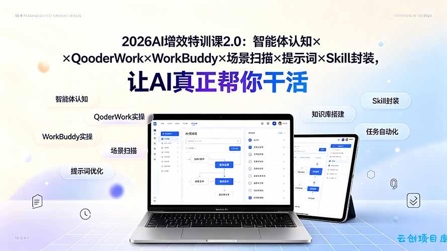 2026AI增效特训课2.0：智能体认知×QoderWork×WorkBuddy×场景扫描×提示词×Skill封装，让AI真正帮你干活-云创项目库
