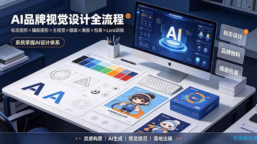 AI品牌视觉设计全流程：标志图形×辅助图形×主视觉×插画×海报×包装×Lora训练，系统掌握AI设计体系-云创项目库