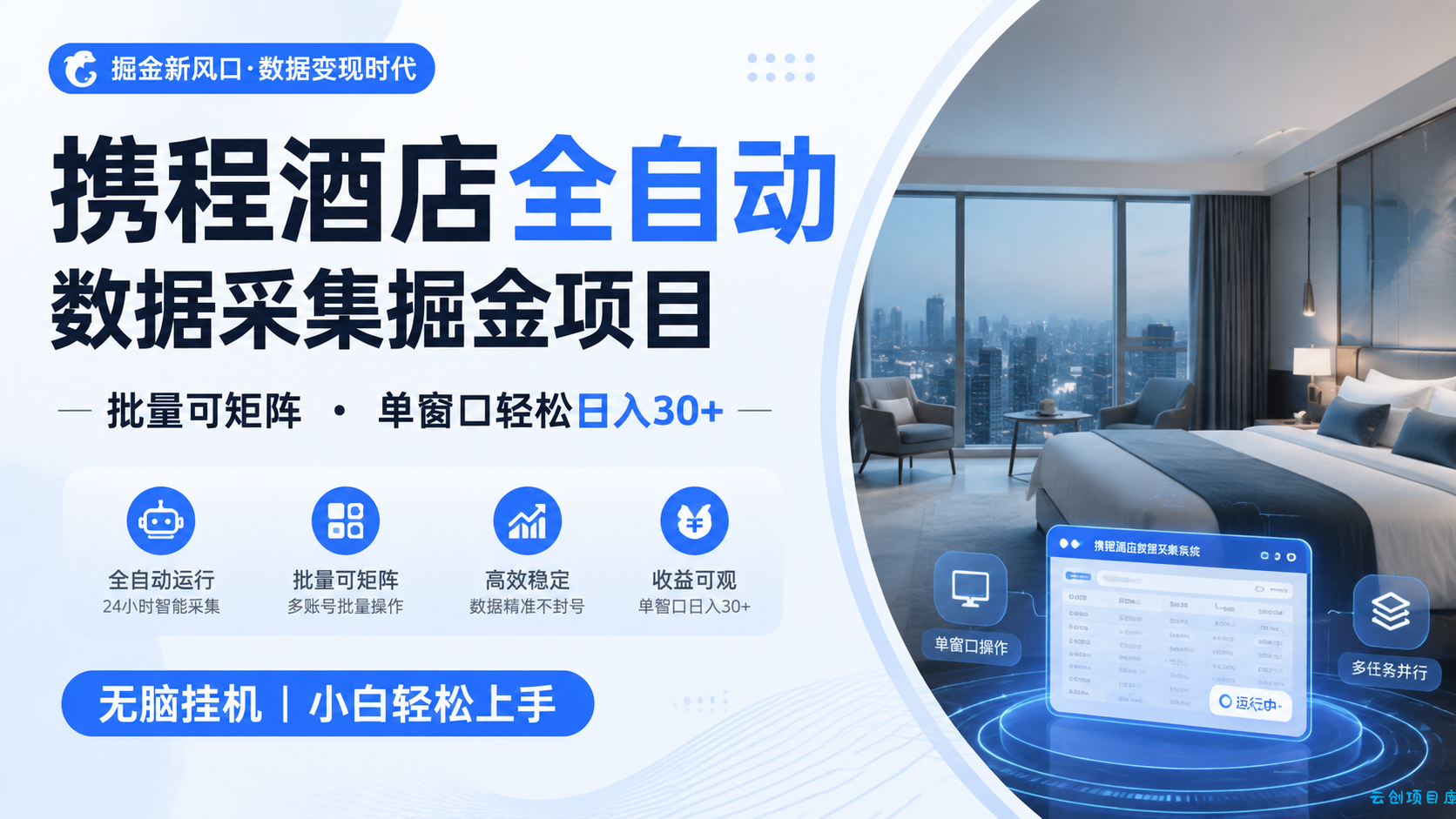 携程酒店全自动数据采集掘金 批量可矩阵 单窗口轻松日入30+-云创项目库
