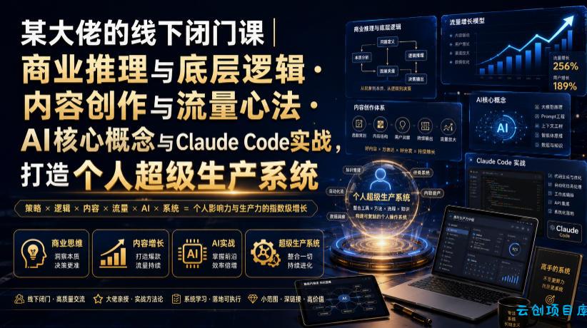 某大佬的线下闭门课｜商业推理与底层逻辑・内容创作与流量心法・AI核心概念与Claude Code实战，打造个人超级生产系统【录音+图片】-云创项目库