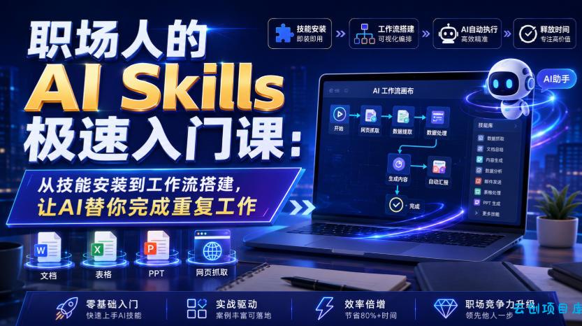 职场人的AI Skills极速入门课：从技能安装到工作流搭建，让AI替你完成重复工作-云创项目库