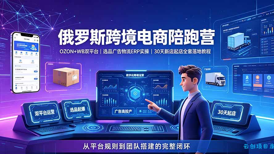2026俄罗斯跨境电商陪跑营：OZON+WB双平台｜选品广告物流ERP实操｜30天新店起店全套落地教程-云创项目库