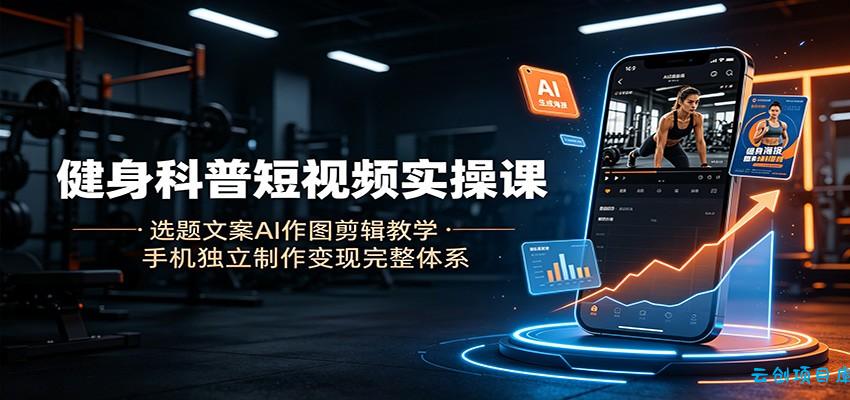 健身科普短视频实操课：选题文案AI作图剪辑教学，手机独立制作变现完整体系-云创项目库