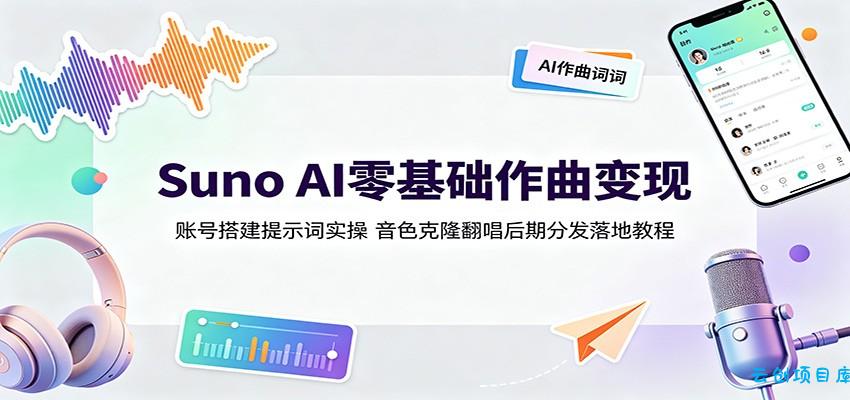 Suno AI零基础作曲变现：账号搭建提示词实操，音色克隆翻唱后期分发落地教程-云创项目库
