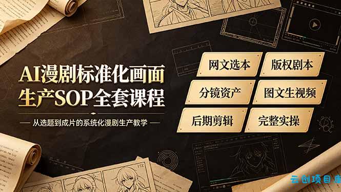 AI漫剧标准化画面生产SOP全套课程-更新，网文选本版权剧本分镜资产全覆盖，图文生视频后期剪辑完整实操教学-云创项目库